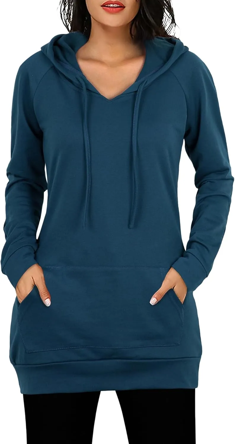 BEPEI Womens Long Sleeve Tunic Hoodie Dressy String Sweatshirts With Pockets