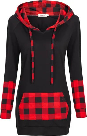 BEPEI Womens Long Sleeve Tunic Hoodie Dressy String Sweatshirts With Pockets