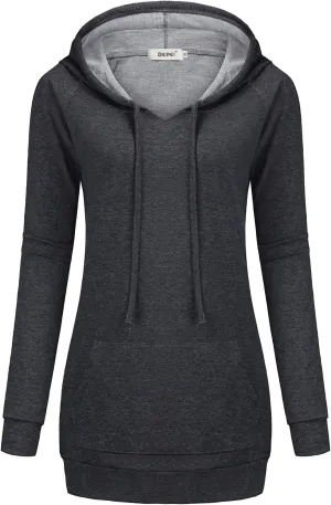 BEPEI Womens Long Sleeve Tunic Hoodie Dressy String Sweatshirts With Pockets