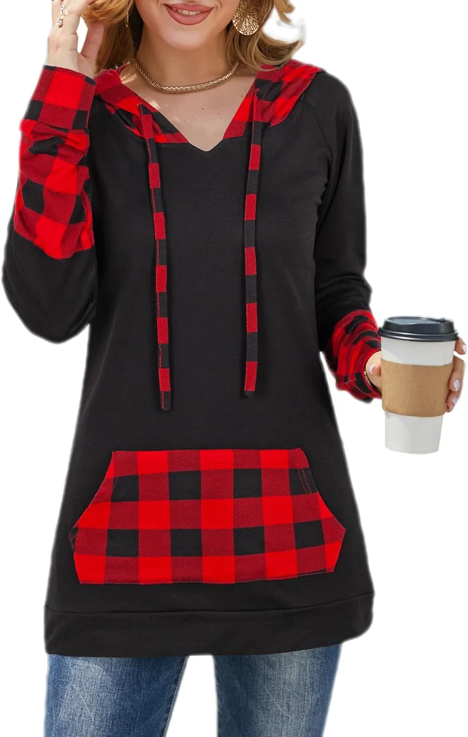 BEPEI Womens Long Sleeve Tunic Hoodie Dressy String Sweatshirts With Pockets