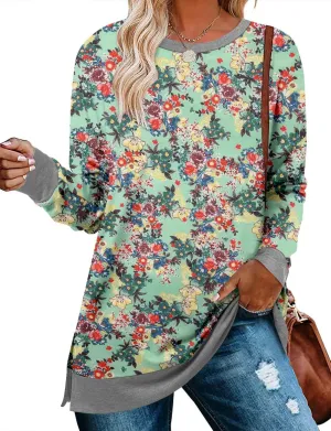 BETTE BOUTIK Women's Drop Long Sleeve Sweatshirts Casual Crewneck Tunic Tops Sweartshirts With Side Slits S-3XL