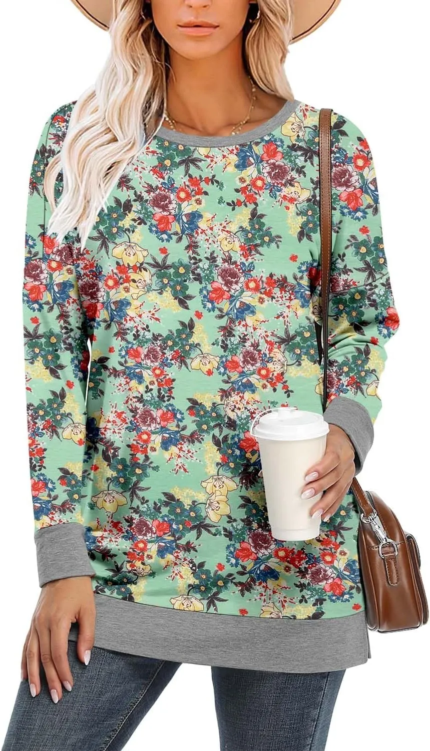 BETTE BOUTIK Women's Drop Long Sleeve Sweatshirts Casual Crewneck Tunic Tops Sweartshirts With Side Slits S-3XL