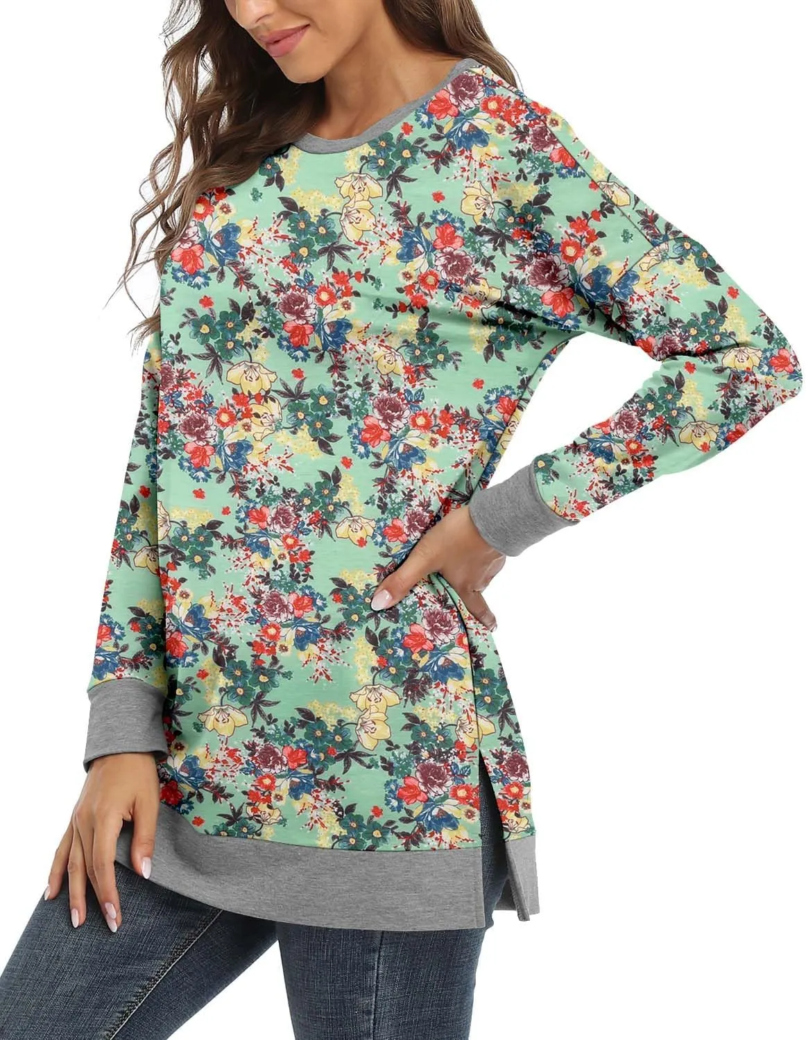 BETTE BOUTIK Women's Drop Long Sleeve Sweatshirts Casual Crewneck Tunic Tops Sweartshirts With Side Slits S-3XL