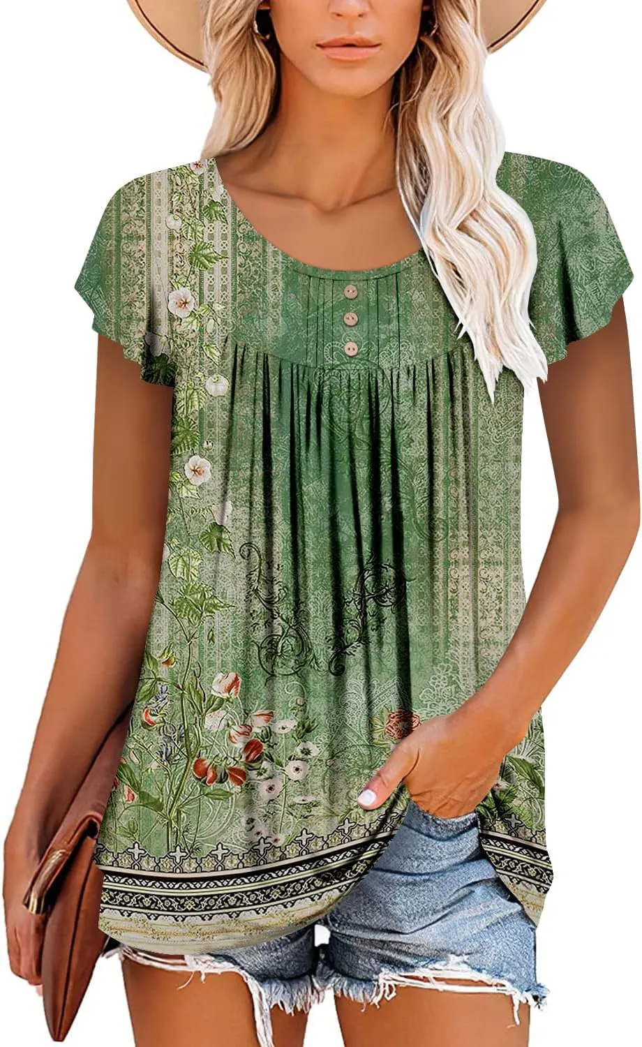 BETTE BOUTIK Women's Short Sleeve Summer Tunic Tops Flowy Flare Button Down Tunic Shirts Blouses S-3XL