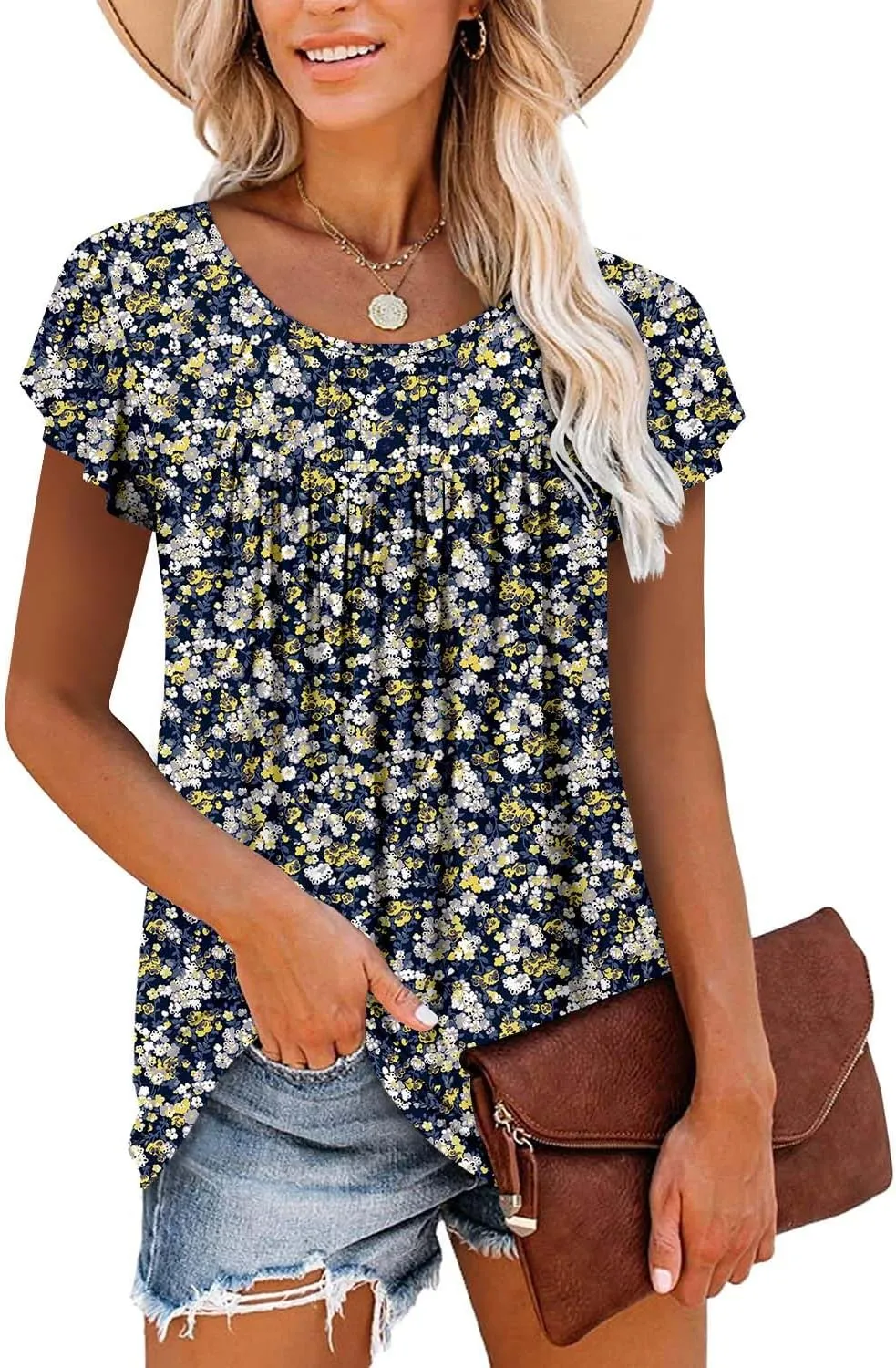 BETTE BOUTIK Women's Short Sleeve Summer Tunic Tops Flowy Flare Button Down Tunic Shirts Blouses S-3XL