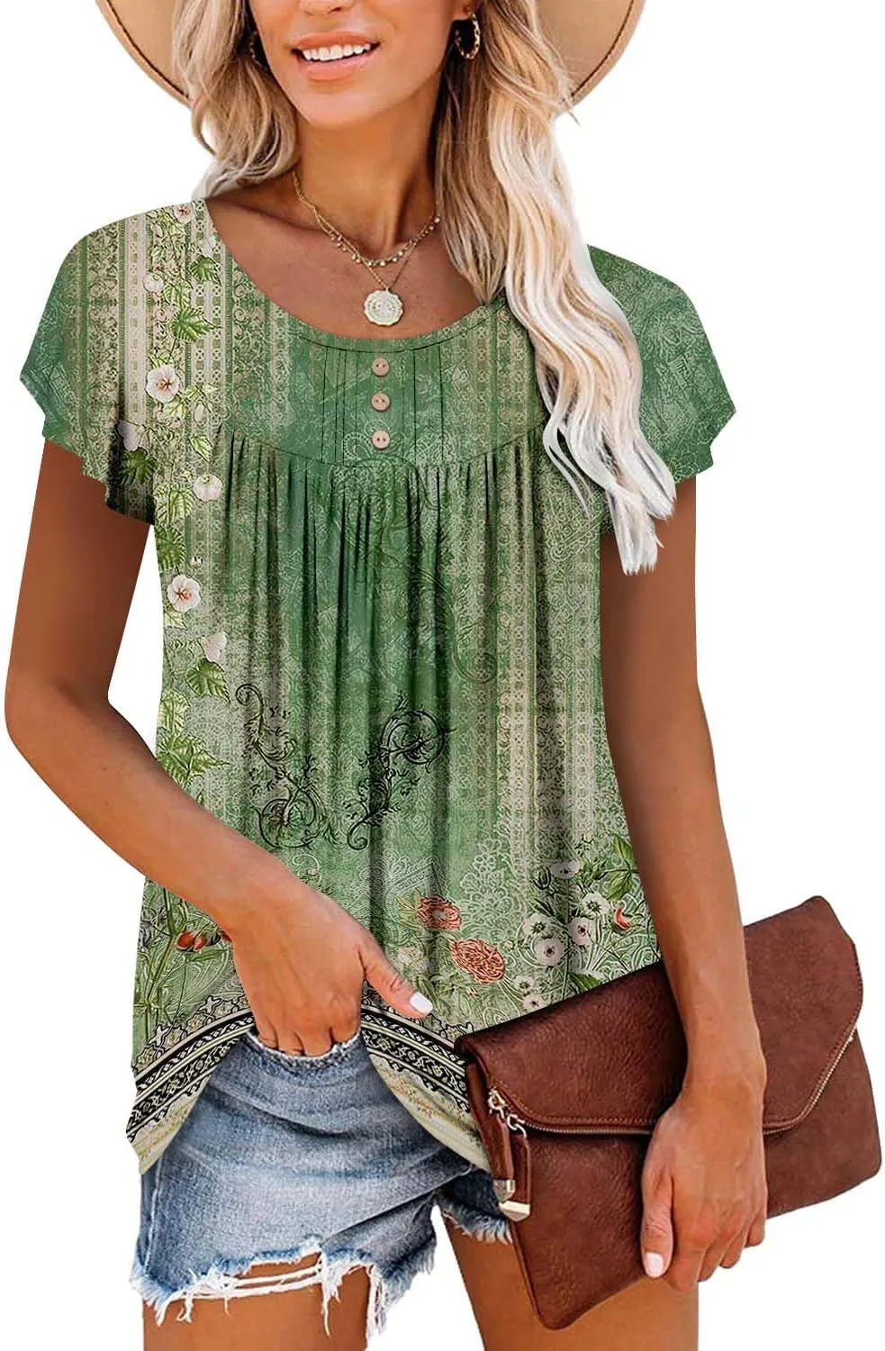 BETTE BOUTIK Women's Short Sleeve Summer Tunic Tops Flowy Flare Button Down Tunic Shirts Blouses S-3XL