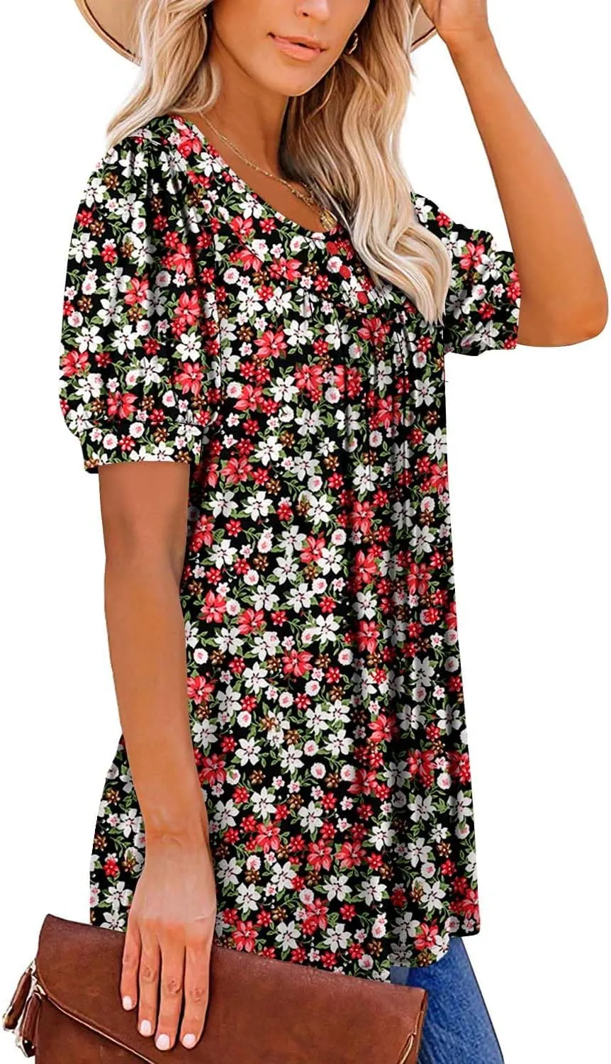 BETTE BOUTIK Women's Short Sleeve Summer Tunic Tops Flowy Flare Button Down Tunic Shirts Blouses S-3XL