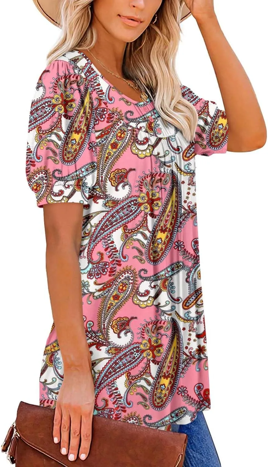 BETTE BOUTIK Women's Short Sleeve Summer Tunic Tops Flowy Flare Button Down Tunic Shirts Blouses S-3XL
