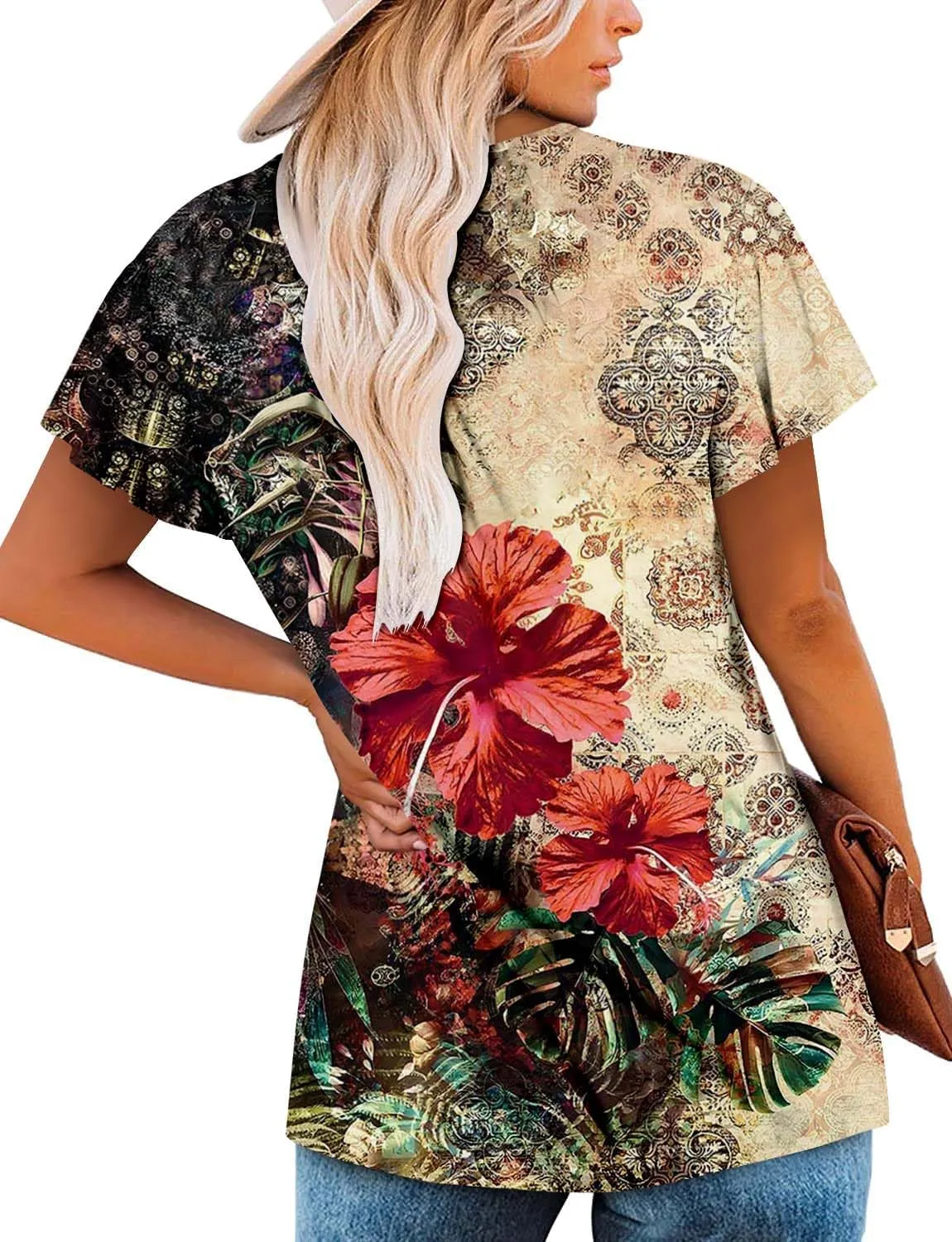 BETTE BOUTIK Women's Short Sleeve Summer Tunic Tops Flowy Flare Button Down Tunic Shirts Blouses S-3XL