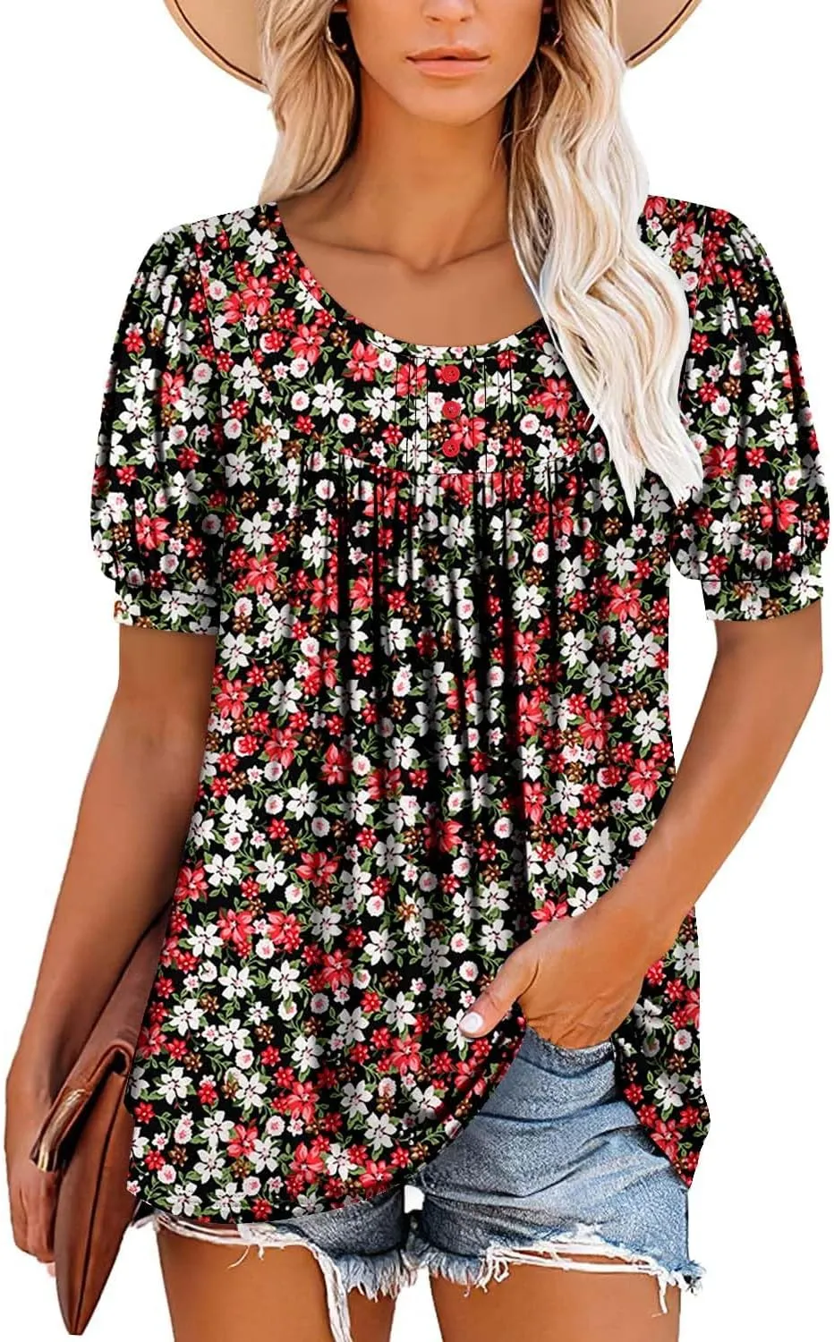 BETTE BOUTIK Women's Short Sleeve Summer Tunic Tops Flowy Flare Button Down Tunic Shirts Blouses S-3XL