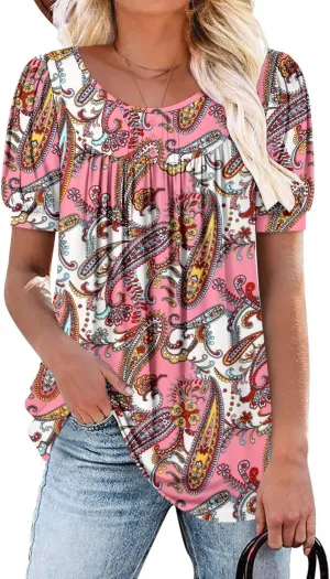 BETTE BOUTIK Women's Short Sleeve Summer Tunic Tops Flowy Flare Button Down Tunic Shirts Blouses S-3XL