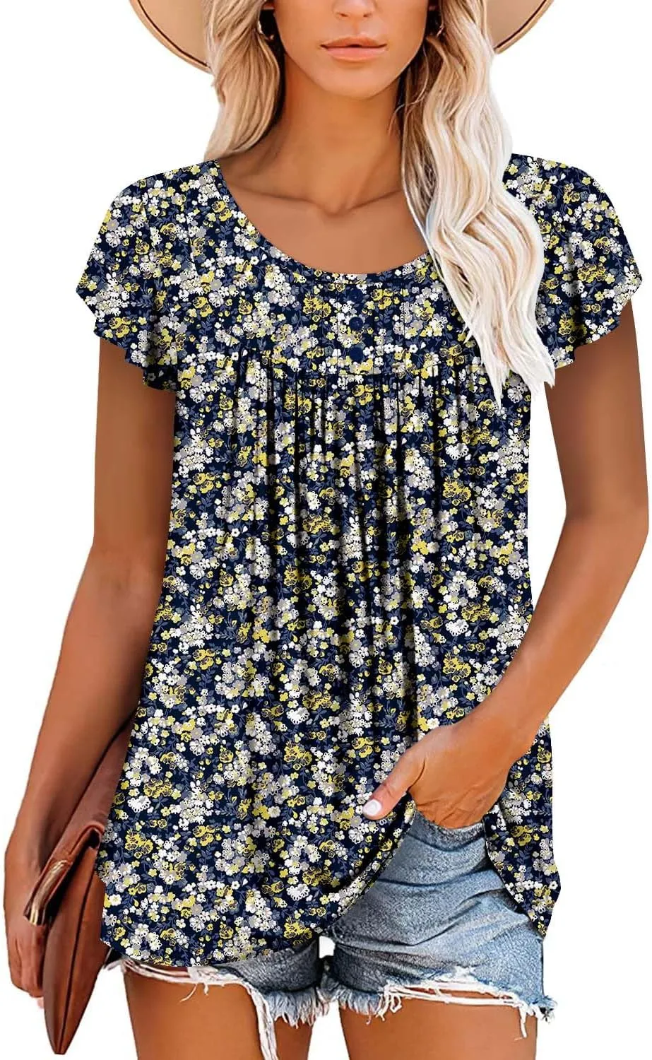 BETTE BOUTIK Women's Short Sleeve Summer Tunic Tops Flowy Flare Button Down Tunic Shirts Blouses S-3XL