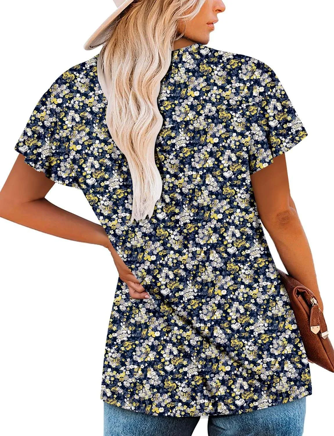 BETTE BOUTIK Women's Short Sleeve Summer Tunic Tops Flowy Flare Button Down Tunic Shirts Blouses S-3XL
