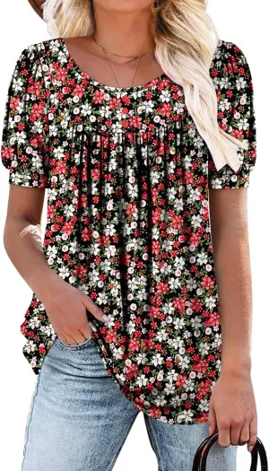 BETTE BOUTIK Women's Short Sleeve Summer Tunic Tops Flowy Flare Button Down Tunic Shirts Blouses S-3XL