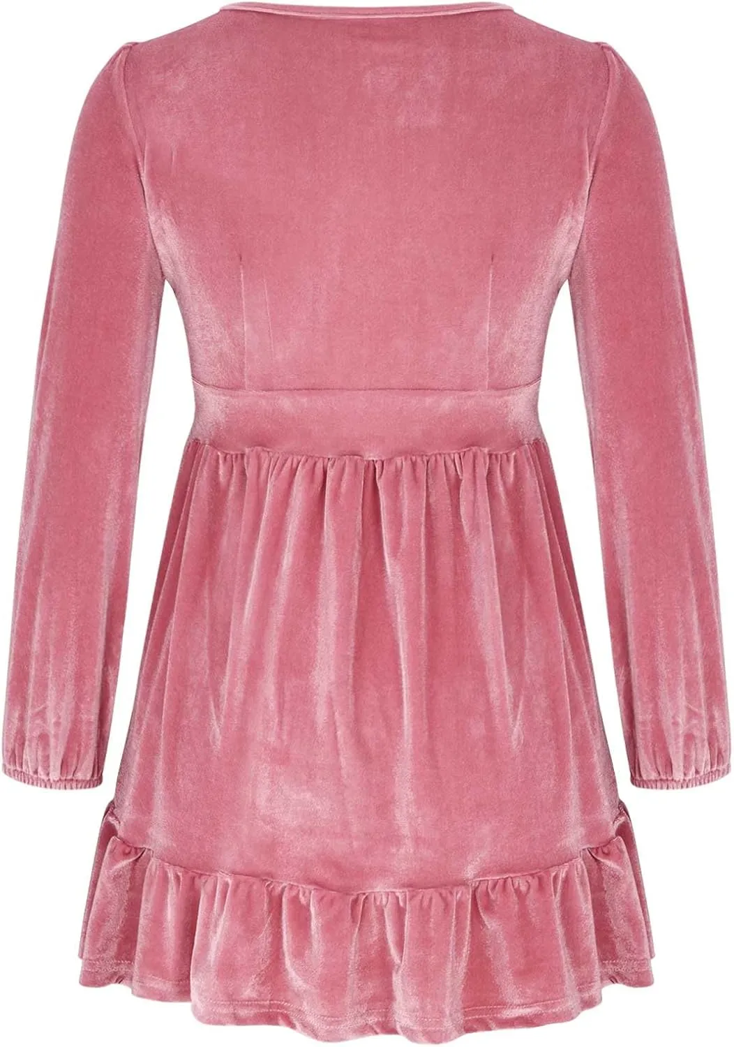 Binmer Women's 2024 Velvet Tunic Dress Casual Long Sleeve V Neck Ruffle Tiered Loose Flowy Swing Party Mini Short Dresses