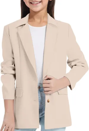 Blazer Jacket for Teen Girls Long Sleeve Y2K Solid Lapel Formal Suit Coat Casual Plus Open Front Dress Tops with Inner Pocket