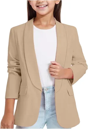 Blazer Jacket for Teen Girls Long Sleeve Y2K Solid Lapel Formal Suit Coat Casual Plus Open Front Dress Tops with Inner Pocket