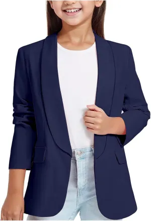 Blazer Jacket for Teen Girls Long Sleeve Y2K Solid Lapel Formal Suit Coat Casual Plus Open Front Dress Tops with Inner Pocket