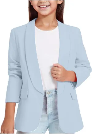 Blazer Jacket for Teen Girls Long Sleeve Y2K Solid Lapel Formal Suit Coat Casual Plus Open Front Dress Tops with Inner Pocket