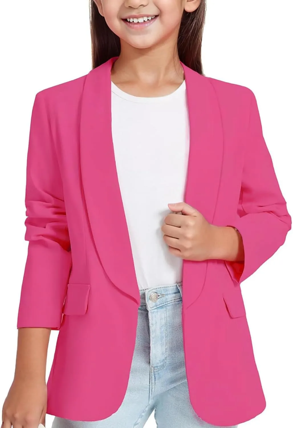 Blazer Jacket for Teen Girls Long Sleeve Y2K Solid Lapel Formal Suit Coat Casual Plus Open Front Dress Tops with Inner Pocket