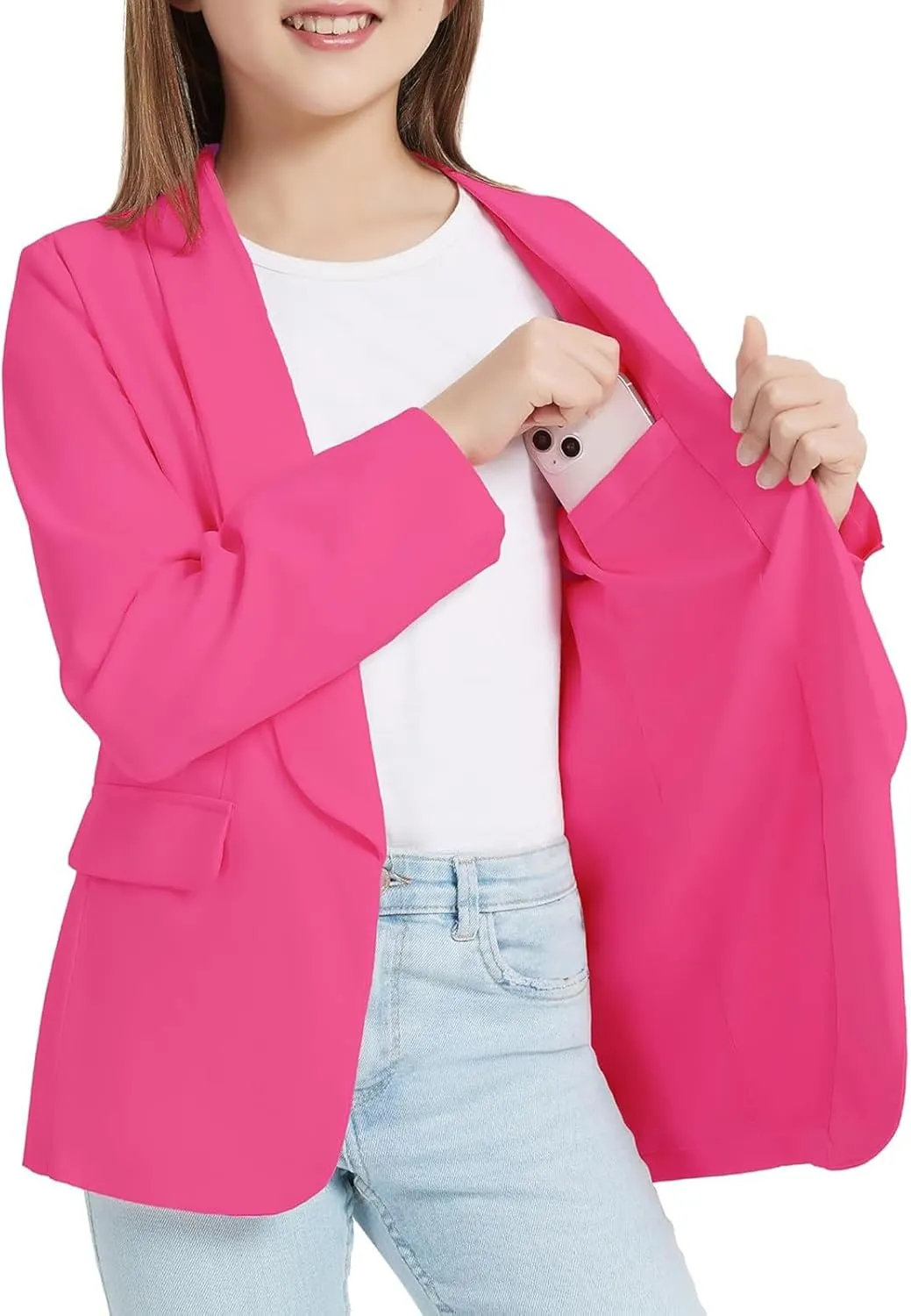 Blazer Jacket for Teen Girls Long Sleeve Y2K Solid Lapel Formal Suit Coat Casual Plus Open Front Dress Tops with Inner Pocket
