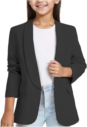 Blazer Jacket for Teen Girls Long Sleeve Y2K Solid Lapel Formal Suit Coat Casual Plus Open Front Dress Tops with Inner Pocket