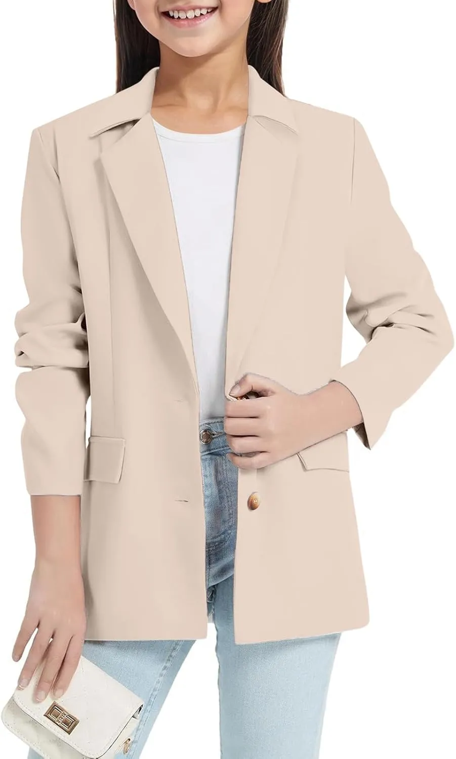 Blazer Jacket for Teen Girls Long Sleeve Y2K Solid Lapel Formal Suit Coat Casual Plus Open Front Dress Tops with Inner Pocket