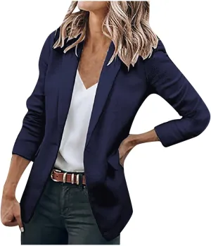 Blazer Jacket for Women Long Sleeve Stretchy Work Office Blazers Open Front Lapel Button Suit Jackets with Pockets