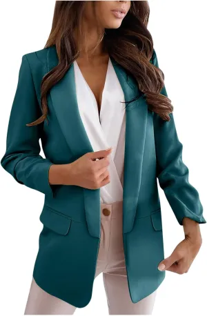 Blazer Jacket for Women Long Sleeve Stretchy Work Office Blazers Open Front Lapel Button Suit Jackets with Pockets