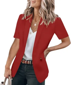 Blazer Jackets for Women Casual Short Sleeve/Sleeveless Blazer Caots Summer Slim Lapel Open Front Work Office Jacket