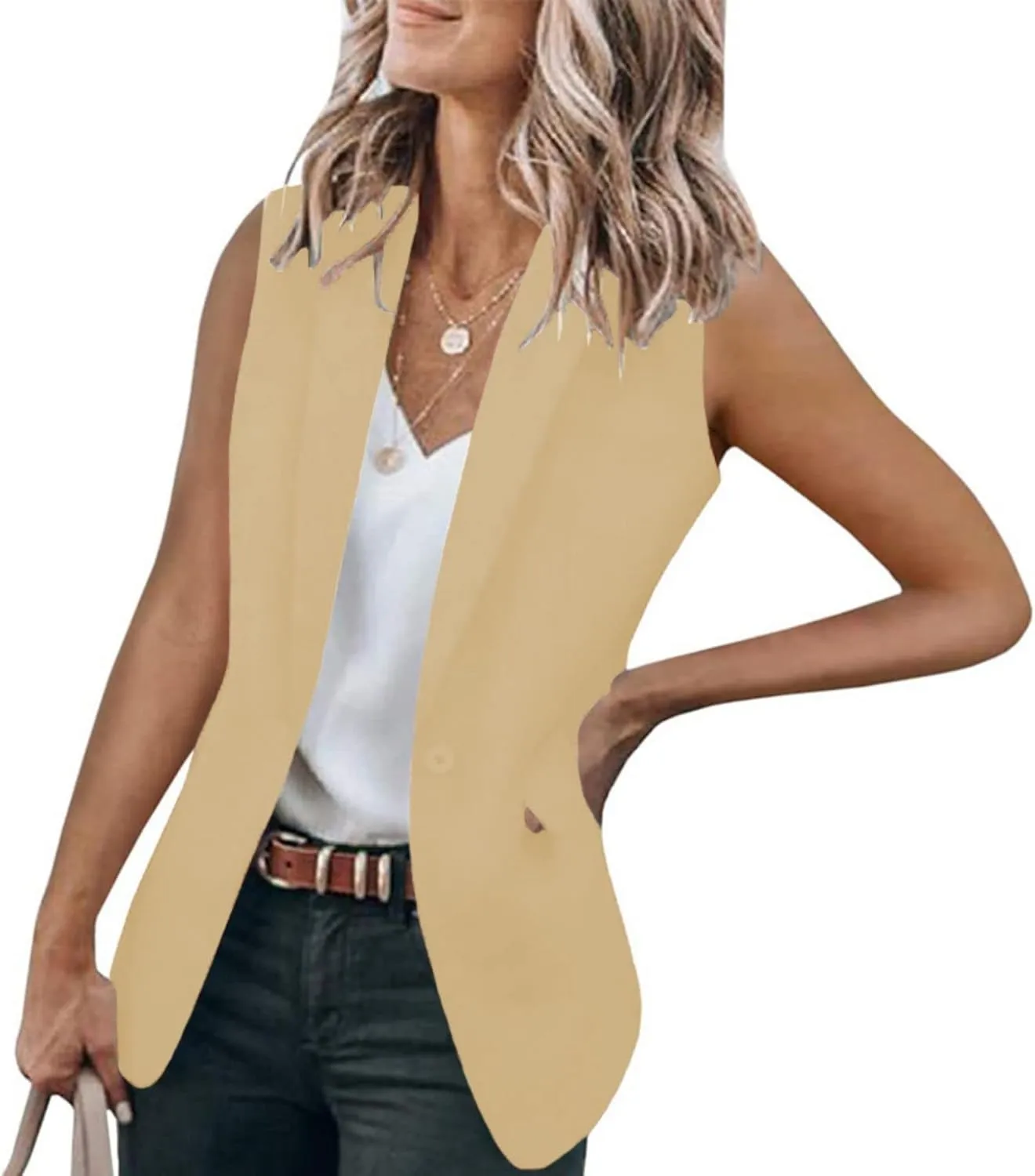 Blazer Jackets for Women Casual Short Sleeve/Sleeveless Blazer Caots Summer Slim Lapel Open Front Work Office Jacket