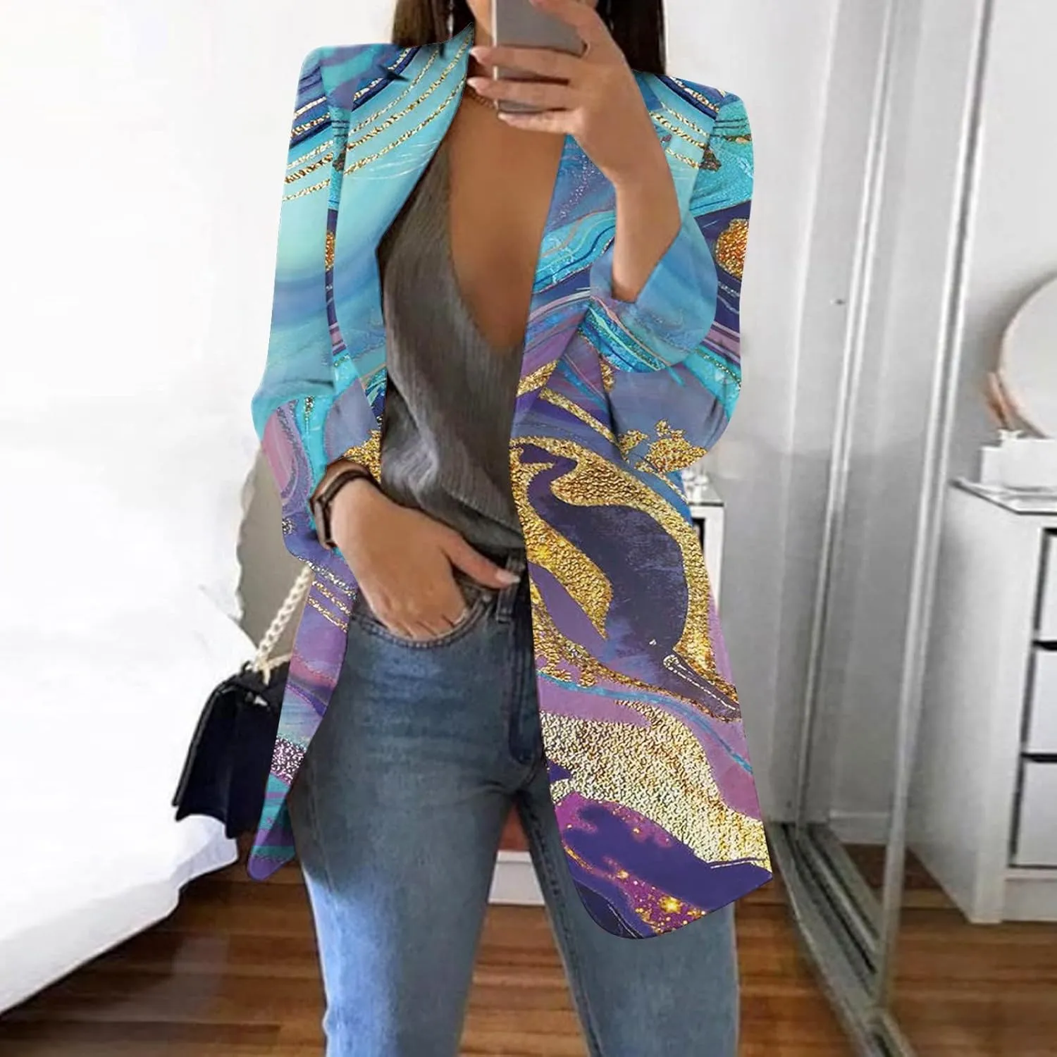 Blazer Jackets for Women,Casual Long Sleeve Lightweight Work Office Jacket Open Front Cardigan Outwear with Pockets