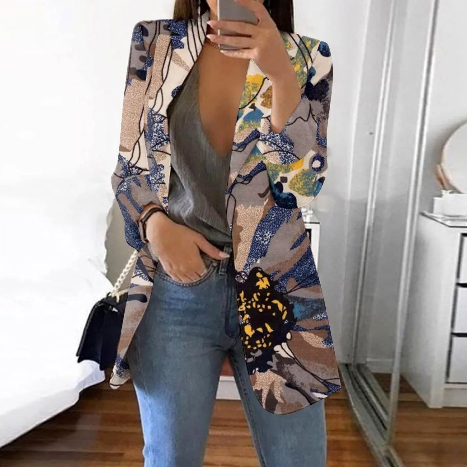 Blazer Jackets for Women,Casual Long Sleeve Lightweight Work Office Jacket Open Front Cardigan Outwear with Pockets