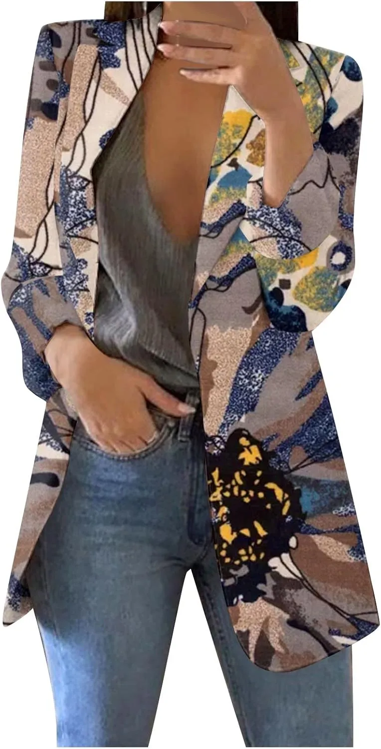 Blazer Jackets for Women,Casual Long Sleeve Lightweight Work Office Jacket Open Front Cardigan Outwear with Pockets