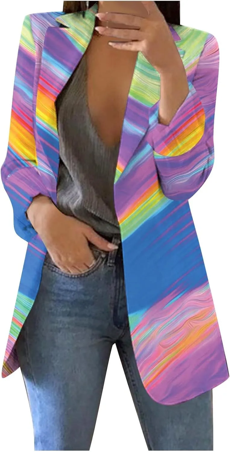 Blazer Jackets for Women,Casual Long Sleeve Lightweight Work Office Jacket Open Front Cardigan Outwear with Pockets