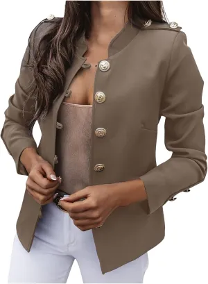 Blazer Jackets for Womens Mock Neck Button Jacket Open Front Cardigan Classic Daily Business Casual Suit Coats