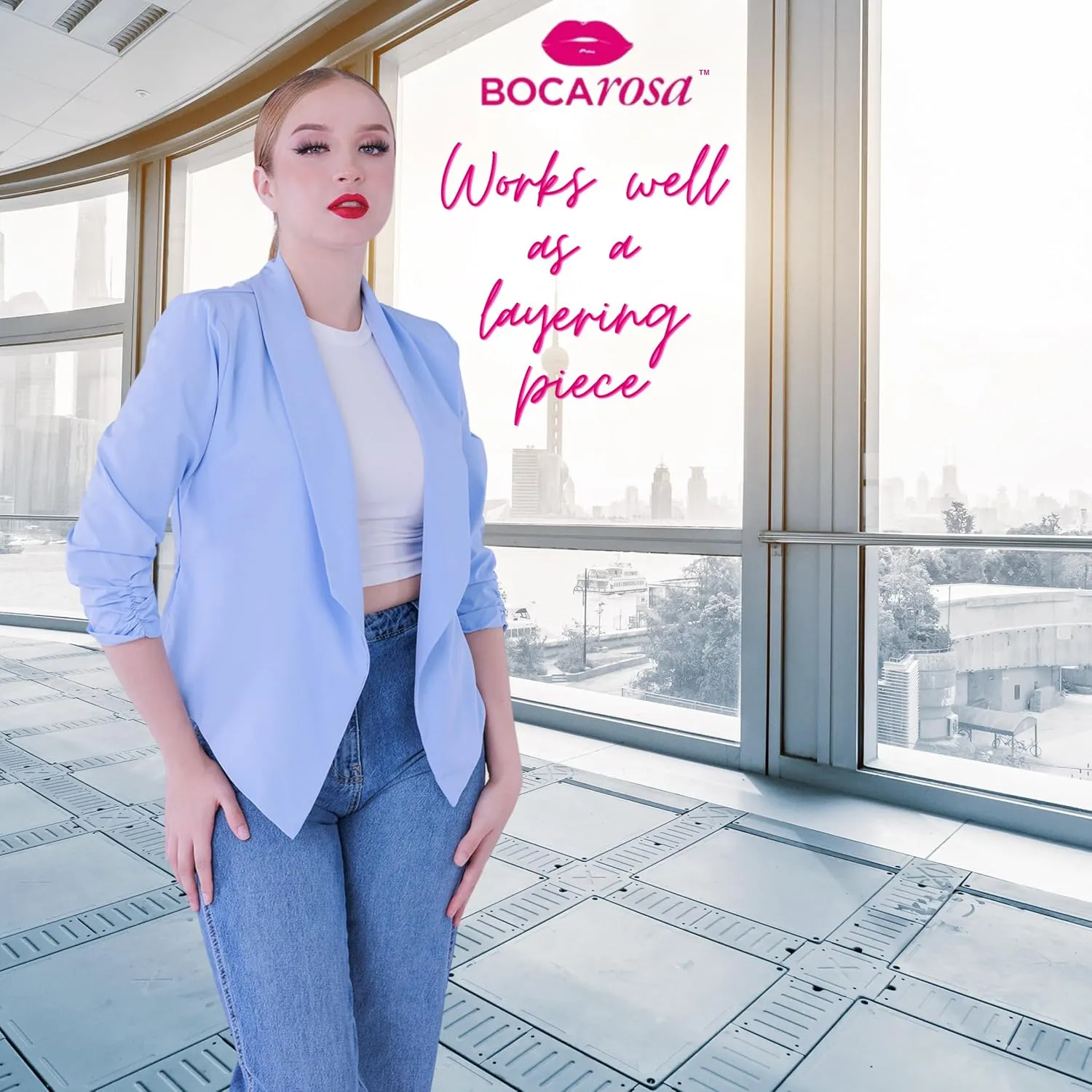 Blazer Long Sleeve Women Casual Business Open Front Long Sleeve Work Office Blazer Jacket Fashion Ladies Trendy