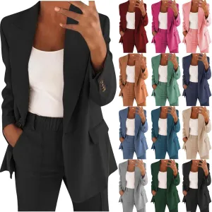 Blazer Sets Women 2 Piece Outfits Dressy Pant Suits Business Casual Outfits Loose Straight Leg Pants Work Clothing Set