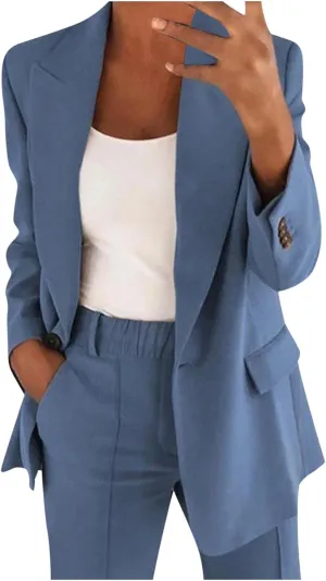 Blazer Sets Women 2 Piece Outfits Dressy Pant Suits Business Casual Outfits Loose Straight Leg Pants Work Clothing Set