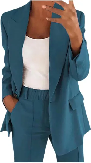 Blazer Sets Women 2 Piece Outfits Dressy Pant Suits Business Casual Outfits Loose Straight Leg Pants Work Clothing Set