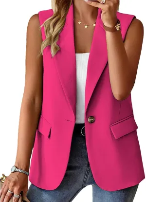 Blazer Vest for Women Sleeveless Vest Tops Open Front Casual Blazer Single Button Work Office Suit Jacket Waistcoat