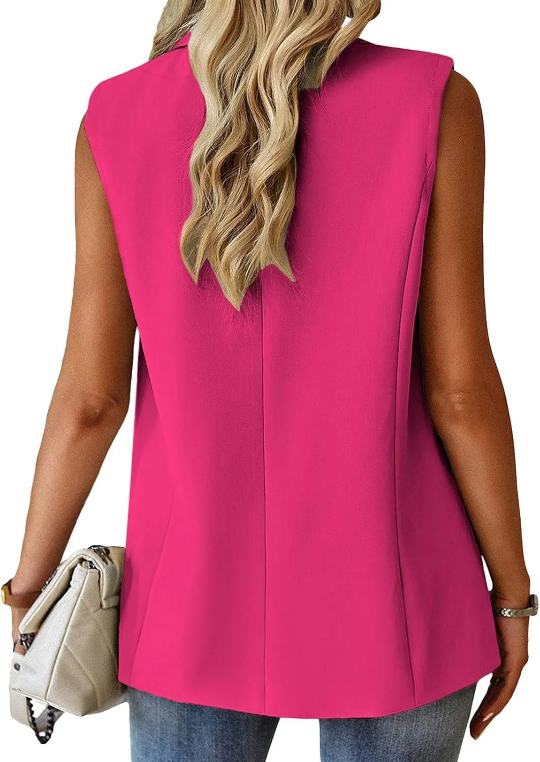 Blazer Vest for Women Sleeveless Vest Tops Open Front Casual Blazer Single Button Work Office Suit Jacket Waistcoat