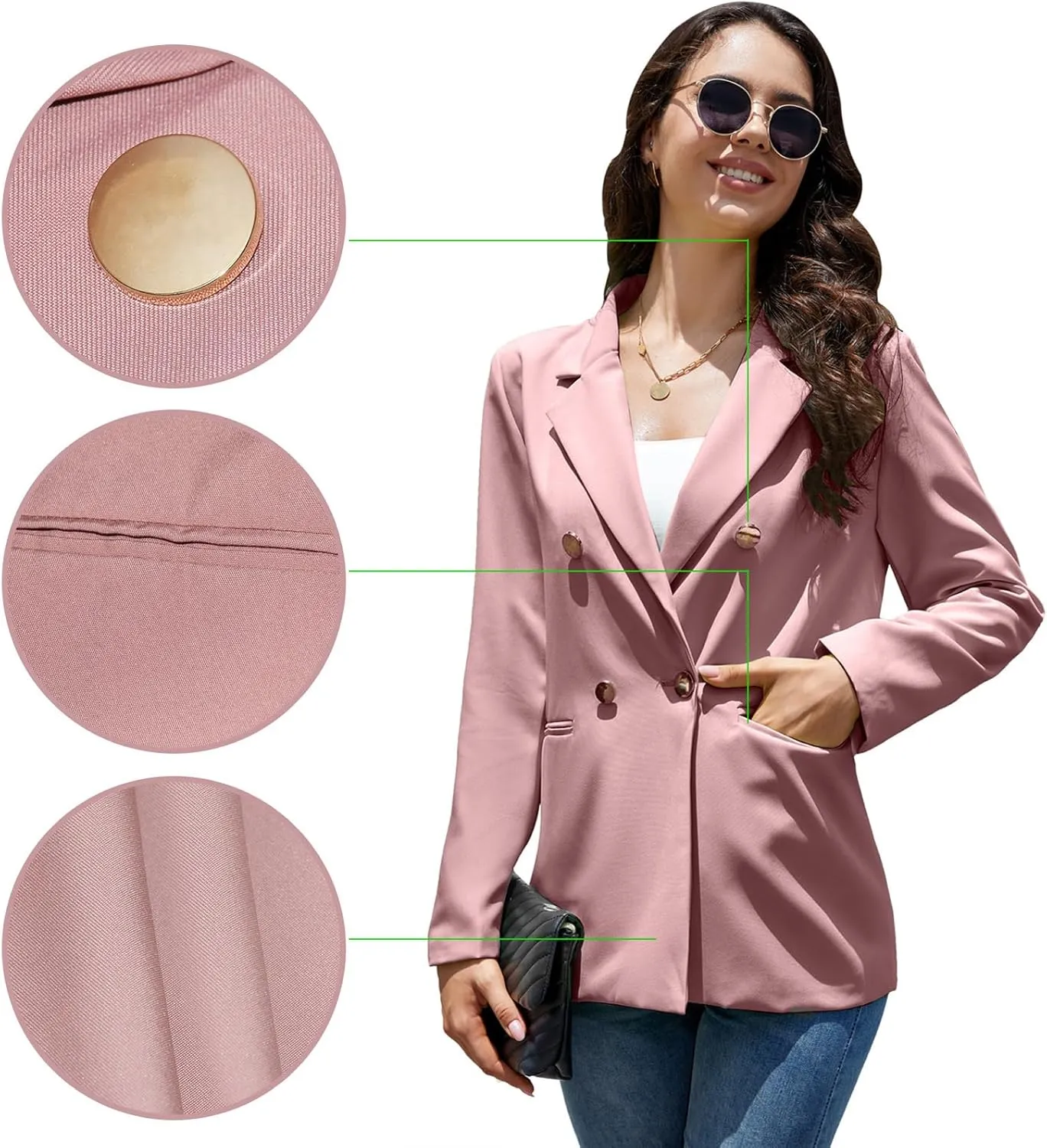Blazers for Women Business Casual Suit Jackets, Long Sleeve Gold Button Lightweight Work Office Outfits with Pockets