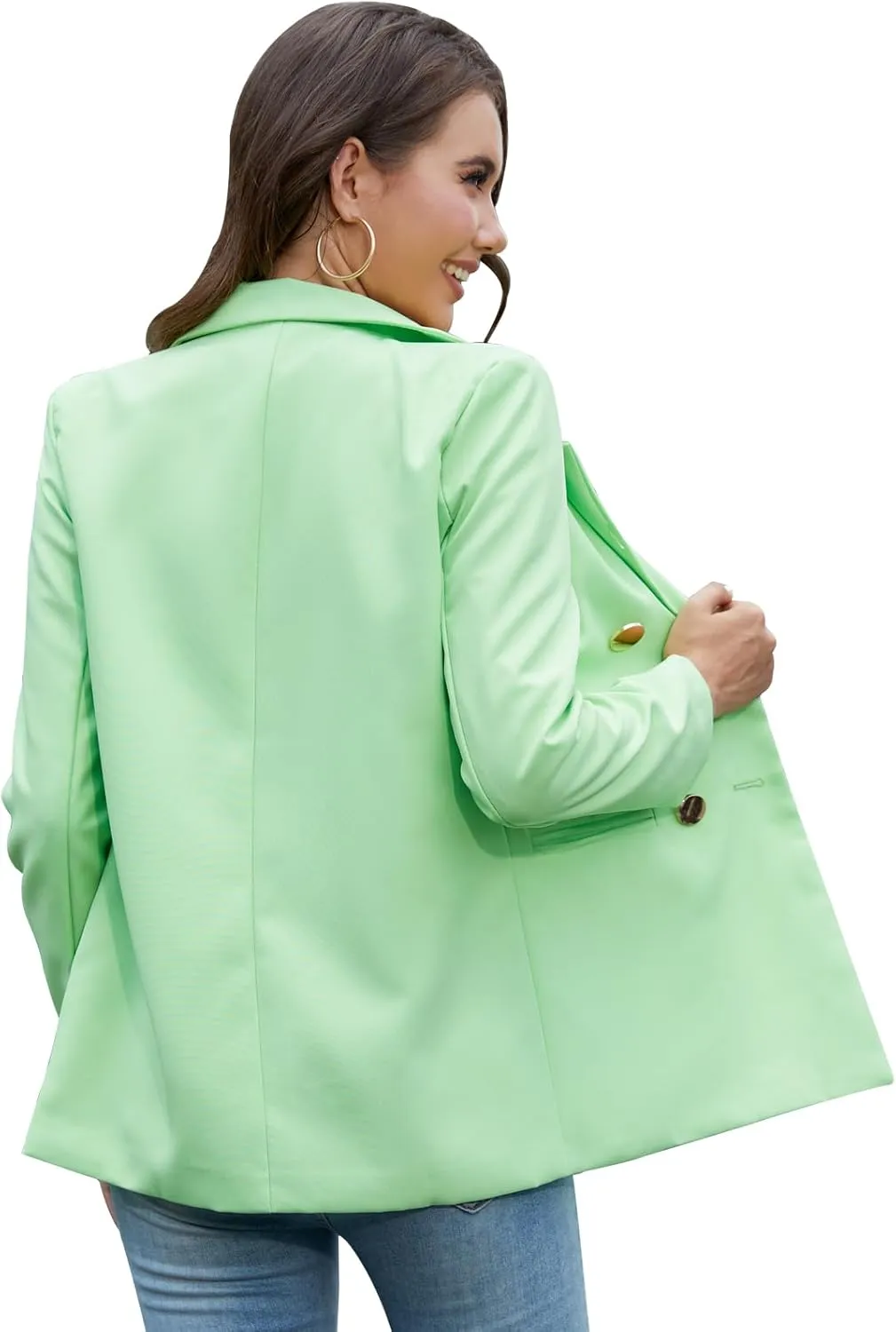 Blazers for Women Business Casual Suit Jackets, Long Sleeve Gold Button Lightweight Work Office Outfits with Pockets