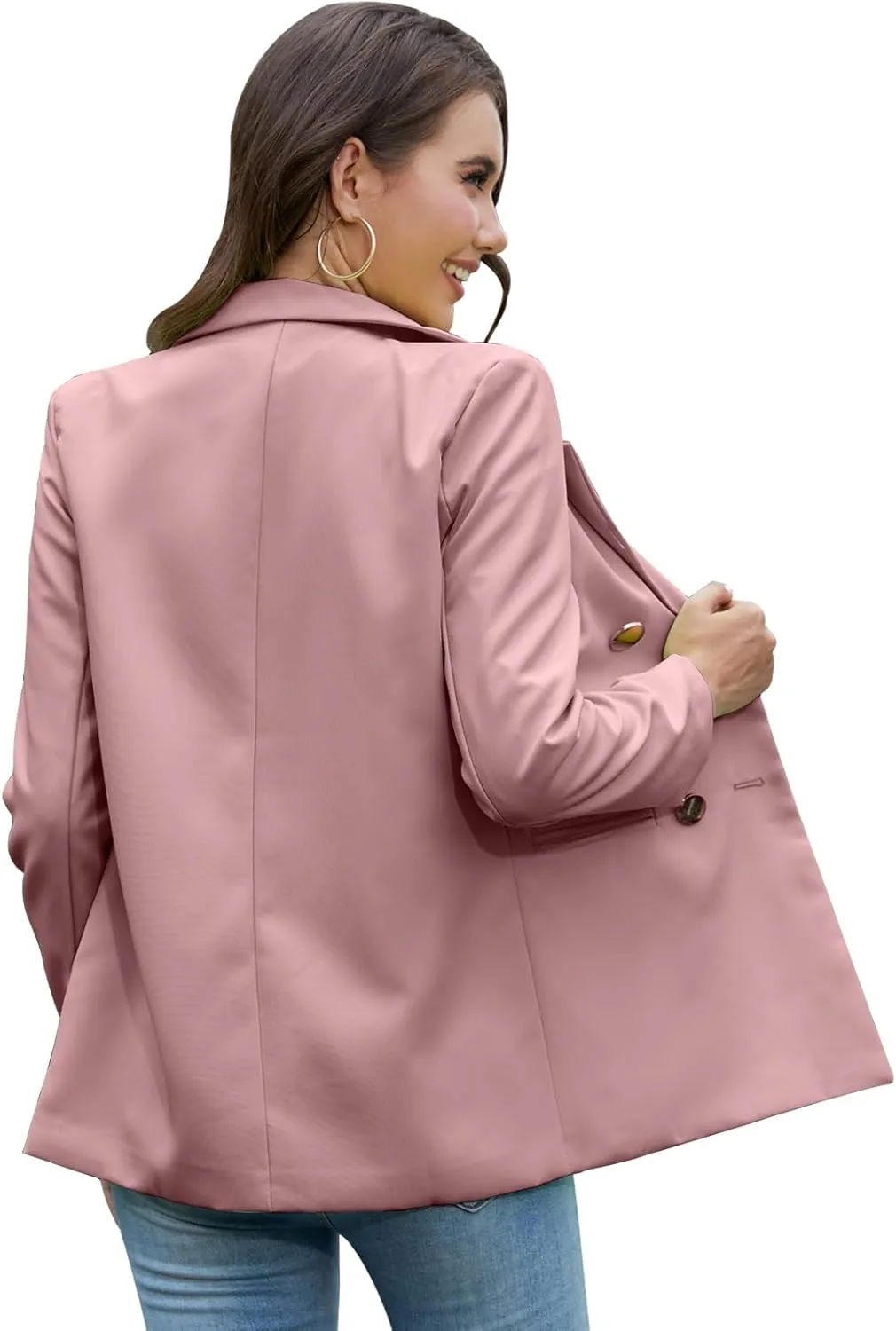 Blazers for Women Business Casual Suit Jackets, Long Sleeve Gold Button Lightweight Work Office Outfits with Pockets