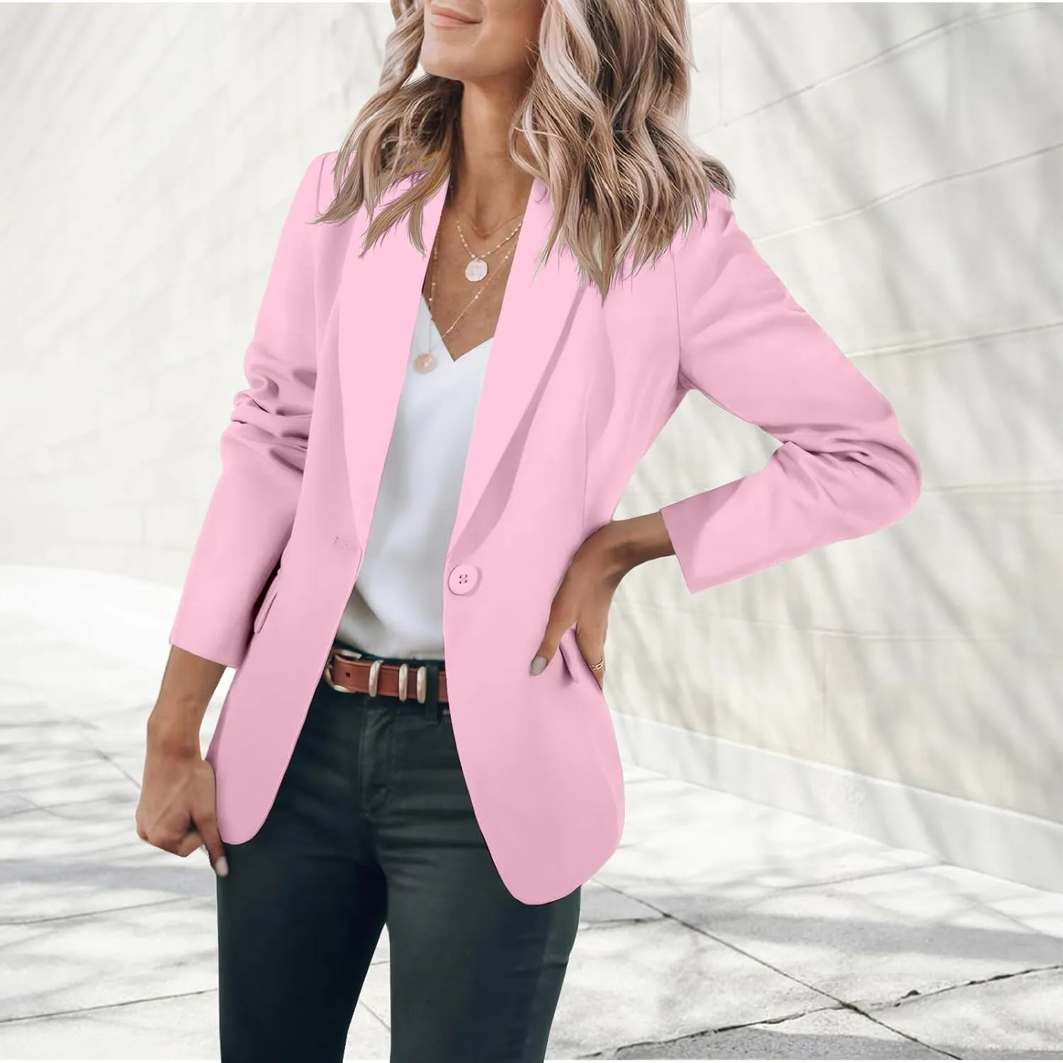 Blazers for Women Business Casual Suit Jackets Slim Fit Dressy Office Work Outfits Lightweight One Button Cardigan