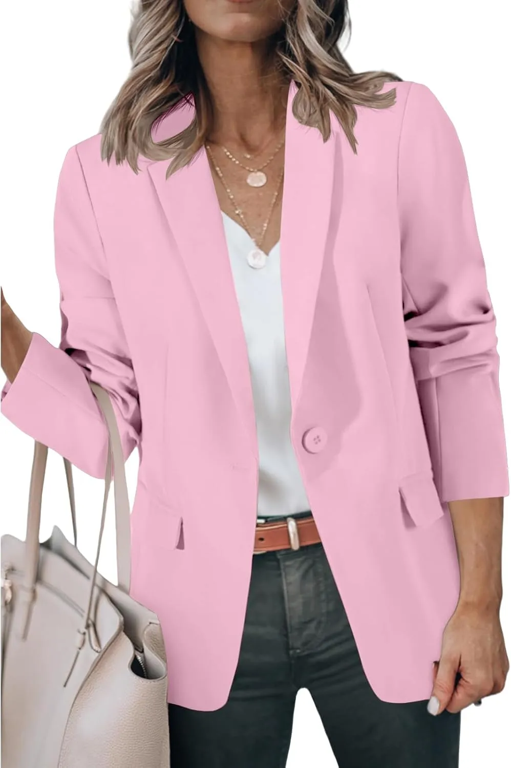 Blazers for Women Business Casual Suit Jackets Slim Fit Dressy Office Work Outfits Lightweight One Button Cardigan