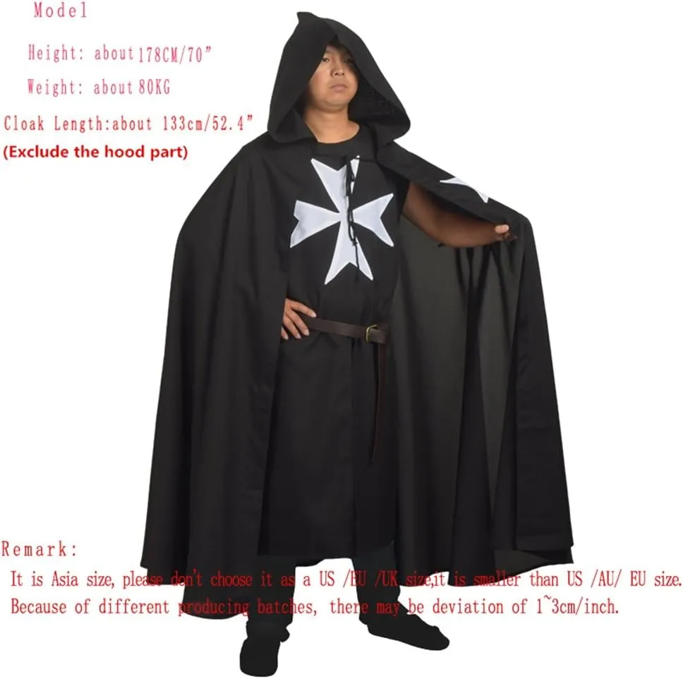 BLESSUME Medieval Knight Tunic Cloak Belt Cosplay Costume Set