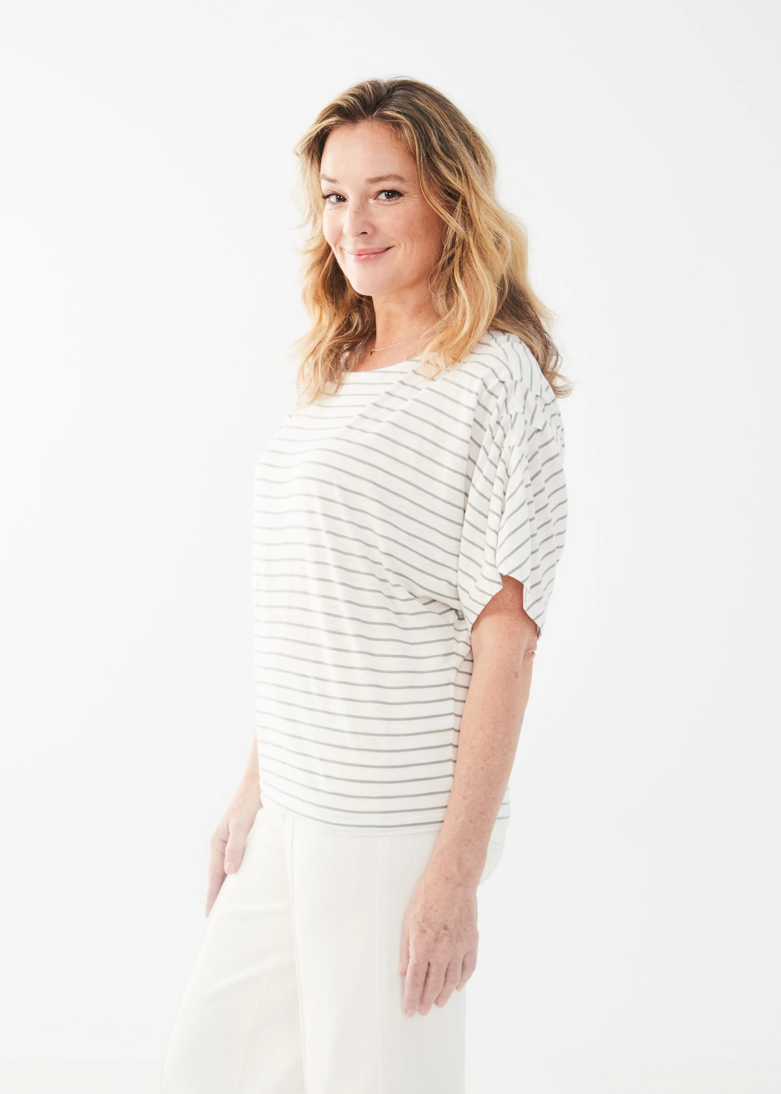 Boat Neck Elbow Sleeve Top