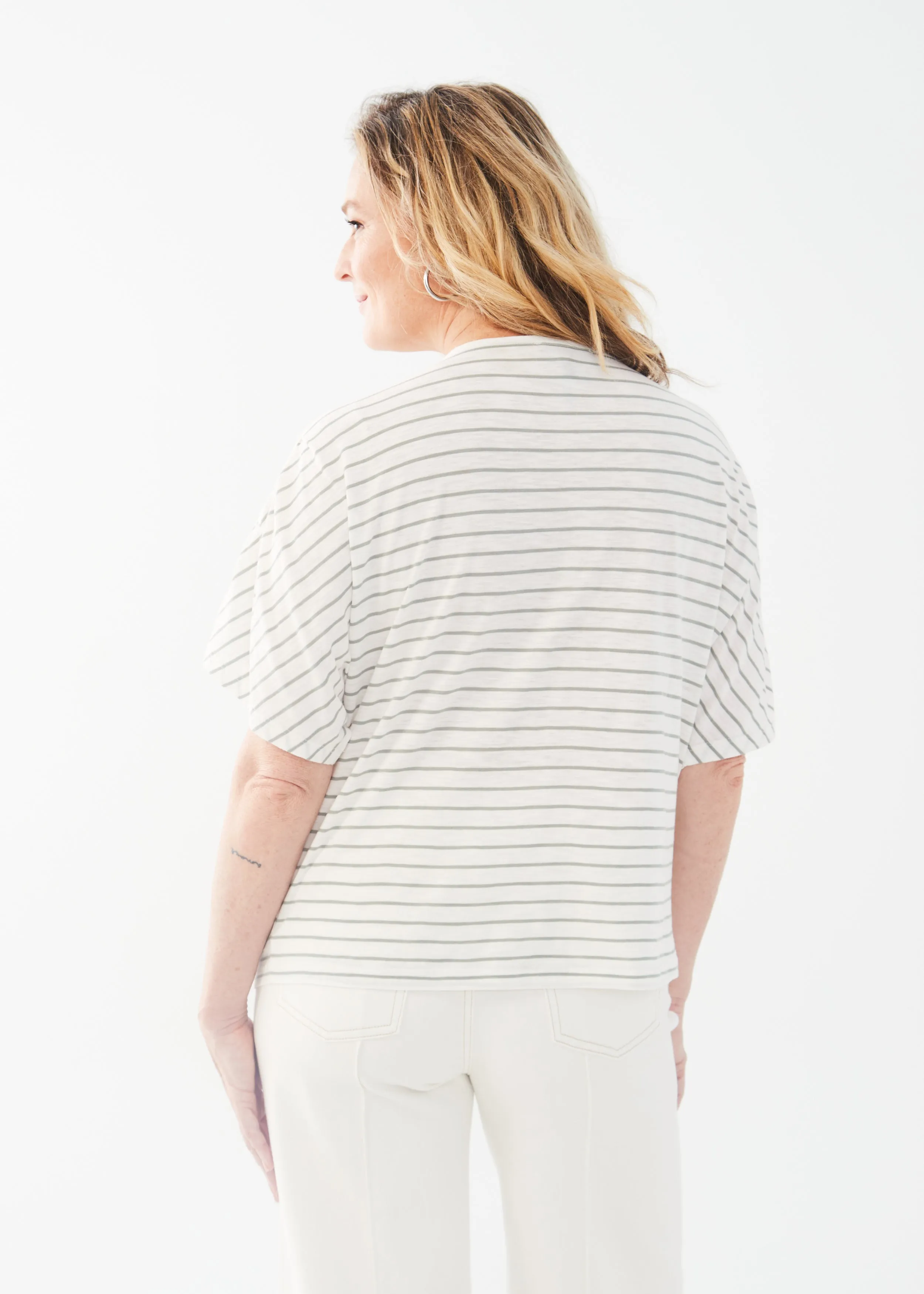 Boat Neck Elbow Sleeve Top